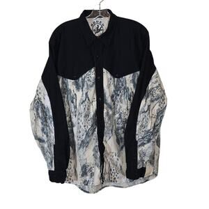 VTG Rodeo Active Animal Print Western Button Up Shirt Black Gray Size Large